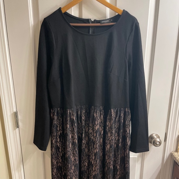 Liza Luxe Black and Pink Mixed Media Dress with Lace Bottom, Size 1X - Picture 2 of 10